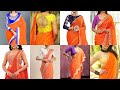 Stunning Orange Saree Blouse Combinations 2025 Contrast Matching Blouse For Orange Saree
