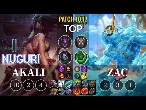 DWG Nuguri Akali vs Zac Top - KR Patch 10.17