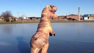 Ice Skating Dinosaur - T Rex on natural frozen pond