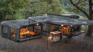 在大雨中帶著舒適的充氣帳篷露營🌧️ | Rain ASMR | 卡車露營