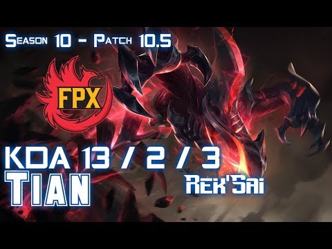 FPX Tian REK'SAI vs LEE SIN Jungle - Patch 10.5 KR Ranked