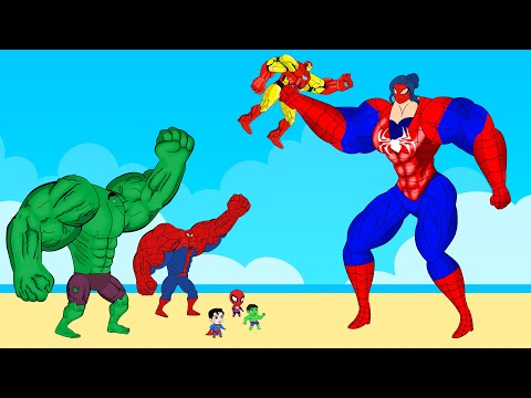 Team Hulk & IronMan, SpiderMan Vs Evolution Of MUSCLE- SPIDER GIRL: Who Is The King Of Super Heroes