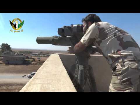 استهداف جرافة لتنظيم داعش بصاروخ تاو من قبل لواء السلطان مراد في دلحة في محافظة حلب