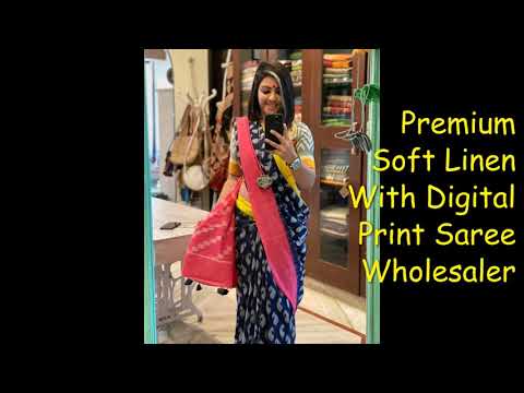 Premium Soft Linen With Digital Print Saree