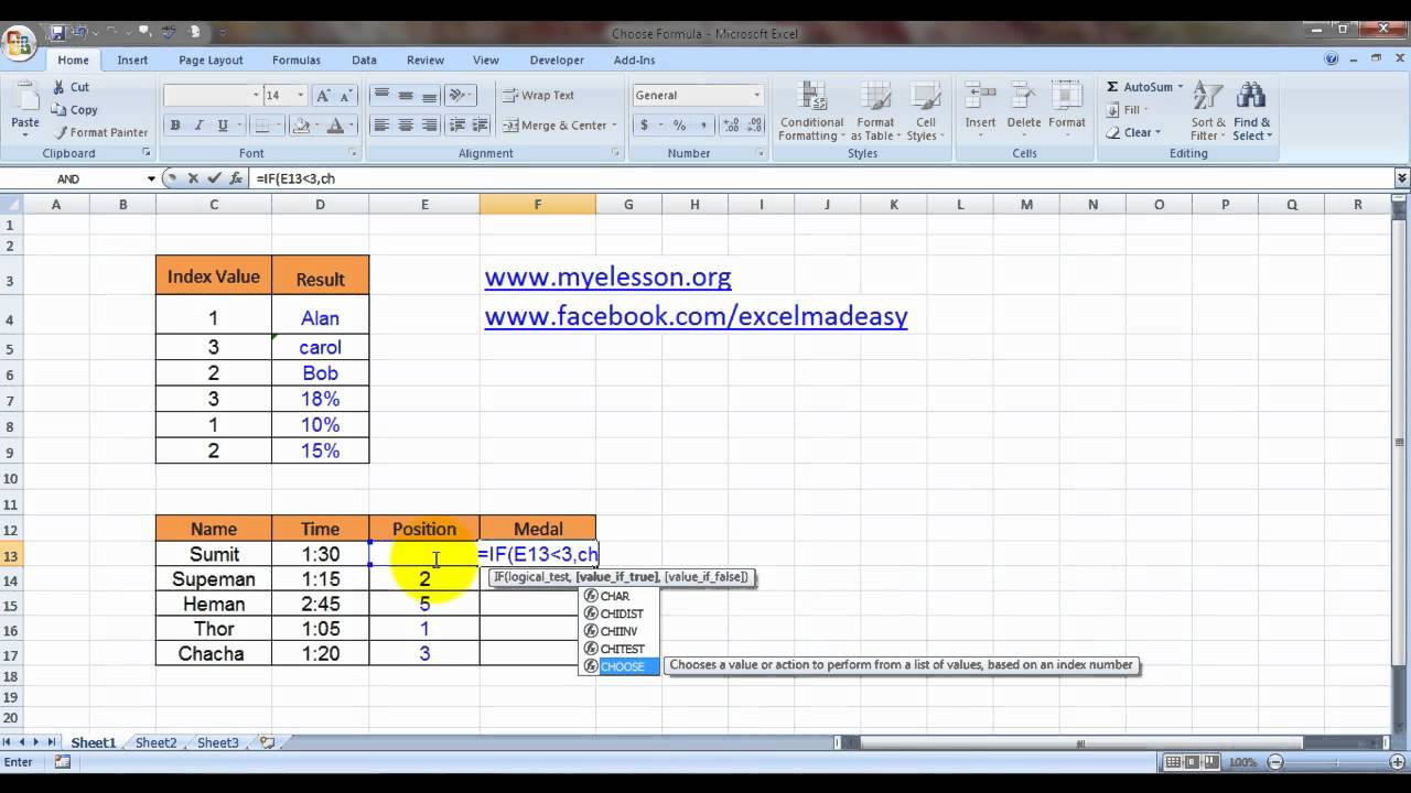 MS Excel : Choose Formula