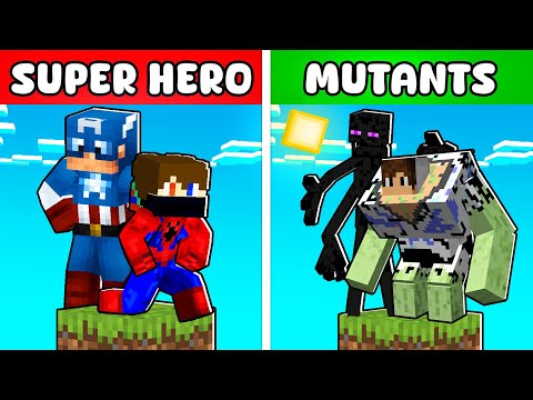 SUPERHERO vs MUTANT One Block in Minecraft!