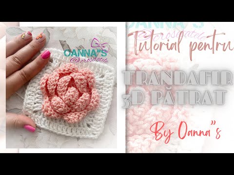 Trandafir 3D crosetat in pătrat. Tutorial pas cu pas.