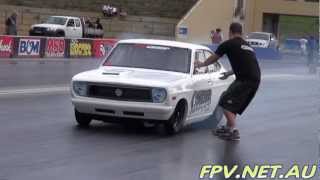 MAZDA ROTARY 13B R100 RX2 RX3 RX4 RX7 DATSUN COUPE IN ACTION AT SYDNEY DRAGWAY 14.12.2012