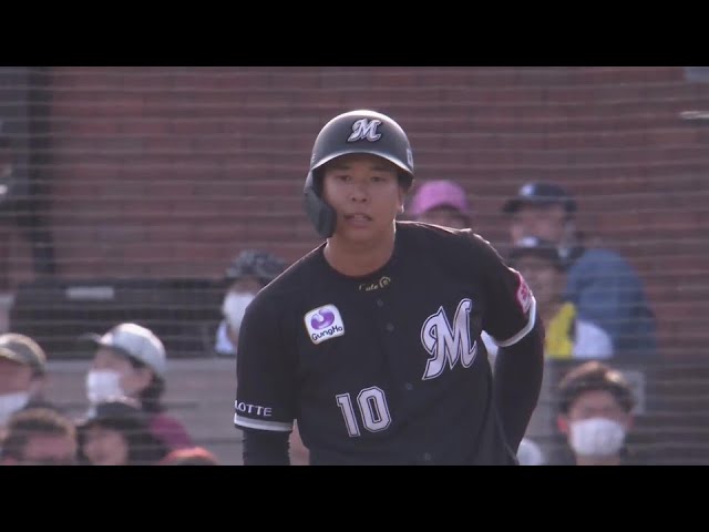 【9回表】プロ初のタイムリーヒット!! マリーンズ・上田希由翔 代打で2点タイムリーを放ち存在感を示す!!  2024年4月14日 東北楽天ゴールデンイーグルス 対 千葉ロッテマリーンズ