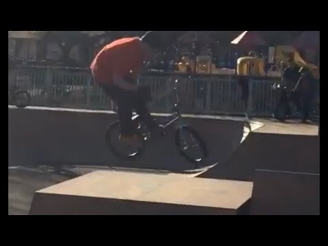 Bmx 180 bar spin with profile z coaster on the box jump at vets skatepark in New Jersey