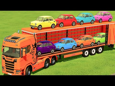 TRANSPORTING FIAT MINI COLORED CARS WITH SCANIA TRUCK - Farming Simulator 22