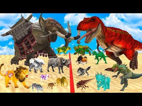 The Ultimate Battle 50 Wild Animals Mammals vs GIGA T-REX Dinosau Epic Run Zigzag Down Course Outsid