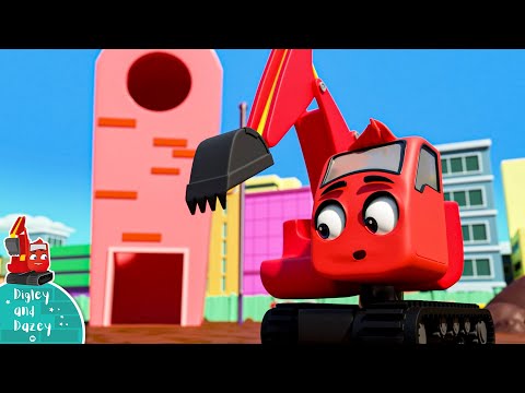 Find the Shapes - DIGLEY AND DAZEY | Construction Truck Long Video for Kids
