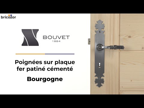 Poignées de porte sur plaque - fer patiné cementé - Bourgogne BOUVET