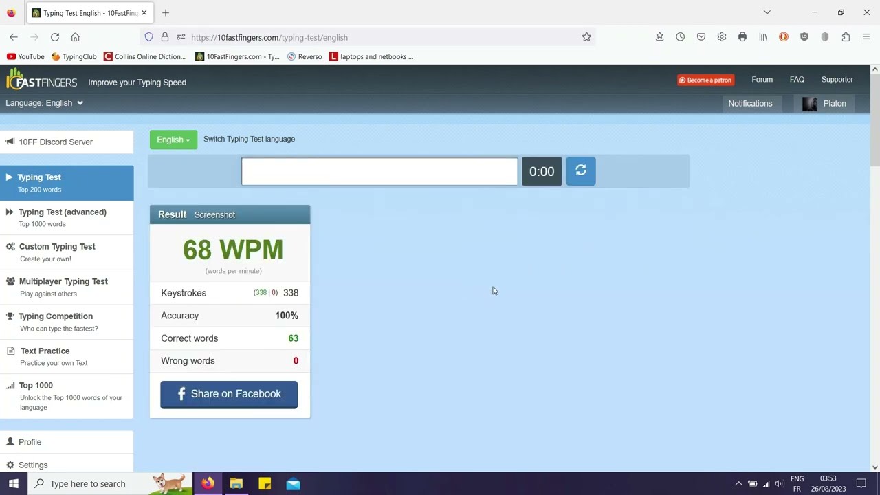 10FastFingers - Typing test 68 WPM