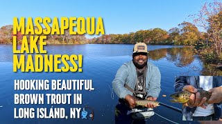 Massapequa Lake Madness! Hooking Beautiful Brown Trout in Long Island, NY 🎣 #flyfishing #fishing