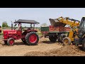 Mahindra 575 JCP Tractor Fully Loaded Trolley By JCB 3DX Machine Pulling Tractor And JCP Videos