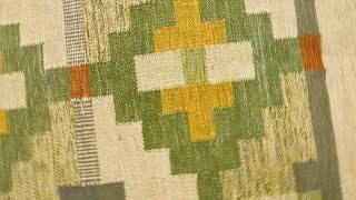 Swedish Geometric Flat-Weave Rug by Karin Jonsson in Sage, Yellow, and Ivory BB9010
