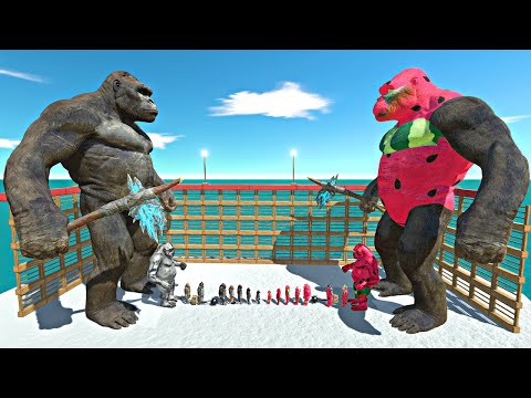 Watermelon War in Cage|Mutant Primates+King Kong vs Watermelon Itself-Animal Revolt Battle Simulator