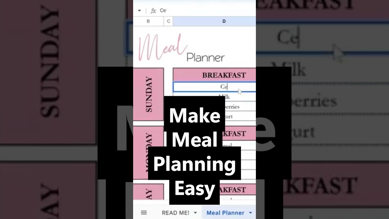 Weekly Meal Planner Google Sheet, Meal Planning Spreadsheet, Meal Plan for the Week Excel Sheet