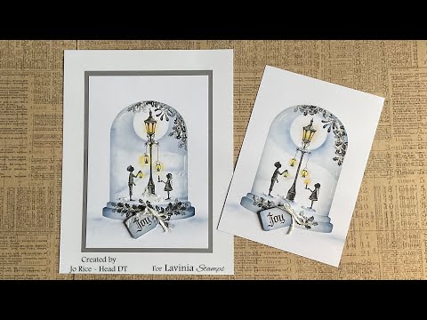 Festive Dome scene by Jo Rice #laviniastamps #festivedome #christmascard