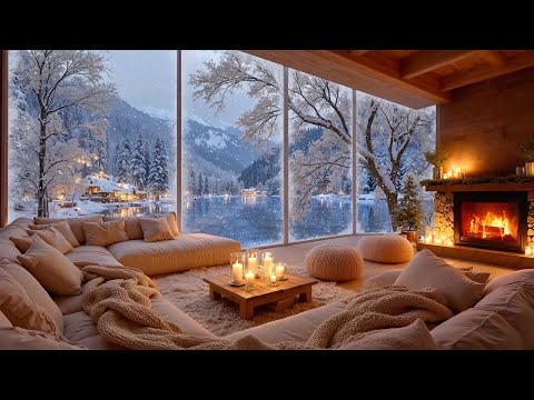 Smooth Piano Jazz in Cozy Winter Cabin Vibes ❄️ Gentle Snowfall & Crackling Fireplace to Unwind