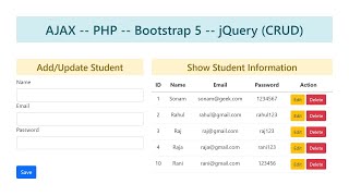 CRUD using Ajax jQuery and PHP (Hindi)