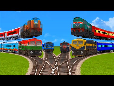 6 Indian Trains Crossing Flying at Risky Sharp Bend Track Bumpy Forked Diamond Railroad Track #167