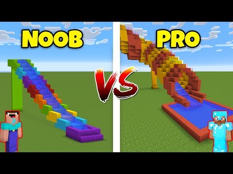 Minecraft Noob vs. Pro: Water slide mod in minecraft