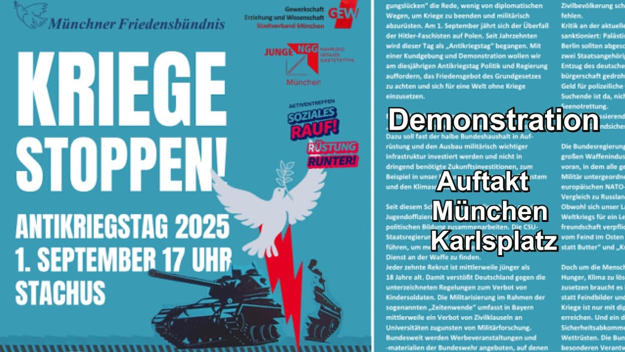 1. September 2025 Antikriegstag München Demonstration Auftakt am Stachus