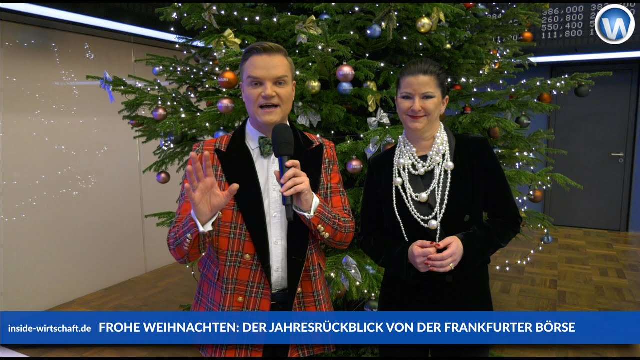 Jessica Schwarzer und Manuel Koch wünschen frohe Weihnachten von der Frankfurter Börse