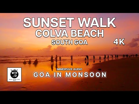 Beautiful Sunset Colva Beach - 4K Walking Tour - 2023 South Goa India | 4K Walk Goa in Monsoon