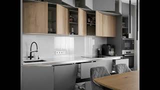 Современная прямая серая кухня Проект 100 фото 4