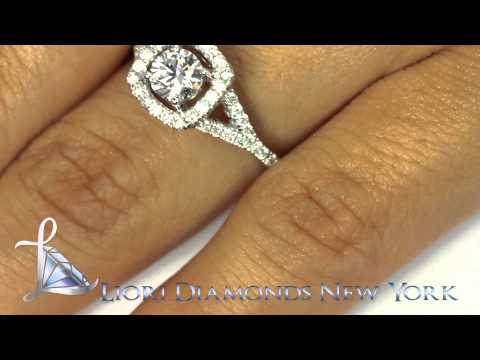 ER-0113 - 0.97 Carat E-SI1 Natural Round Diamond Engagement Ring 14k White Gold Pave Halo