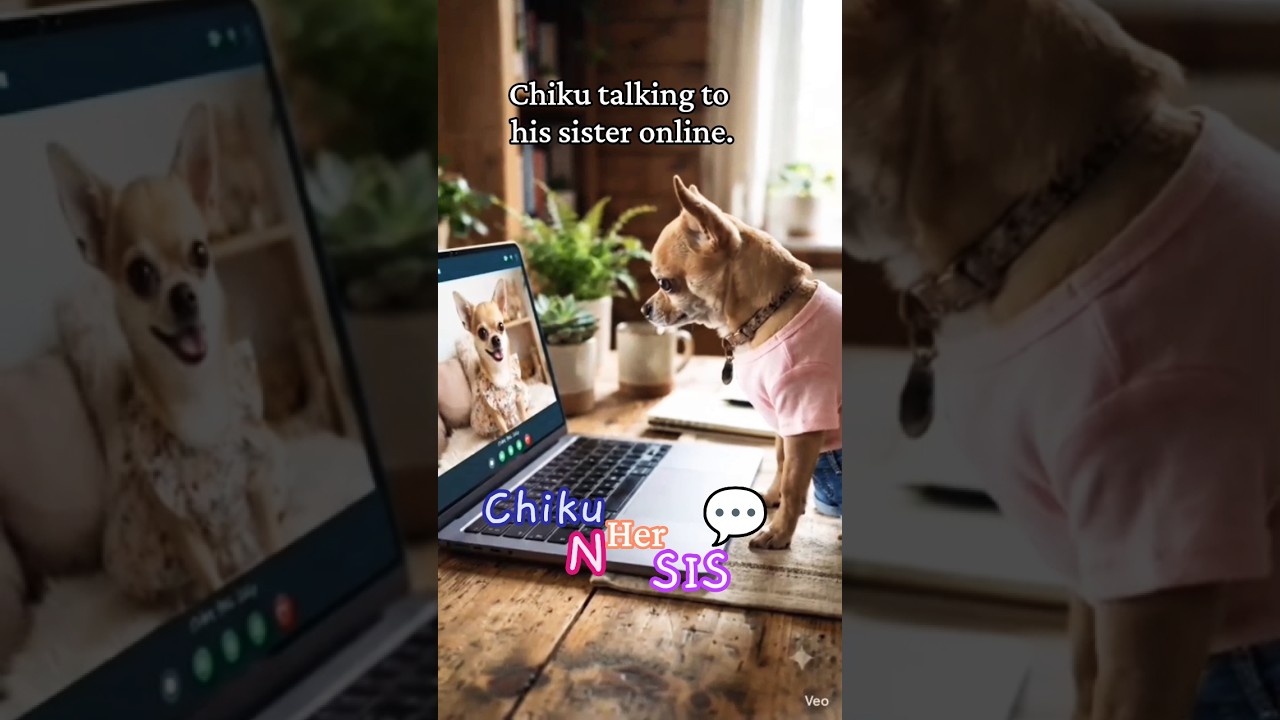 CHIKU,,🐾.When Chikoo 🐶met his sister online.#Shorts #animation #cute #chat #sis #meeting