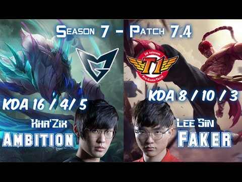 SSG Ambition KHA'ZIX vs SKT T1 Faker LEE SIN Jungle - Patch 7.4 KR Ranked
