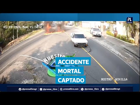 Video capta accidente entre picop y motocicleta en Retalhuleu; joven fallece