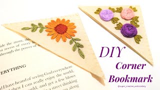 How to make Hand Embroidery Corner Bookmark? Embroidered Bookmark Tutorial for Beginners / Easy DIY