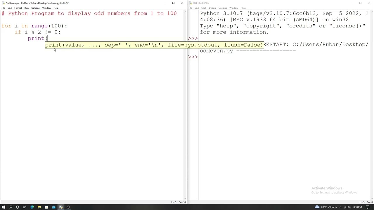 Python program to display odd numbers from 1 to 100