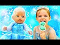 Maya gets ready for the Elsa's princess party. Baby Annabell doll videos & princess dress for dolls.