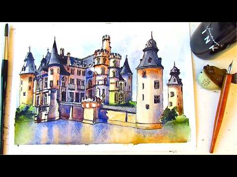Urban Sketching Borrekens Castle (Kasteel Borrekens)| Ink and Watercolor Castle Sketching, Belgium