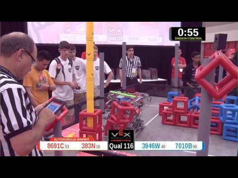 2015 VRC Arts Q116 - 8691C 383N vs 3946W 7010B - 78 to 43 - VEX Worlds 2015 - Arts Division