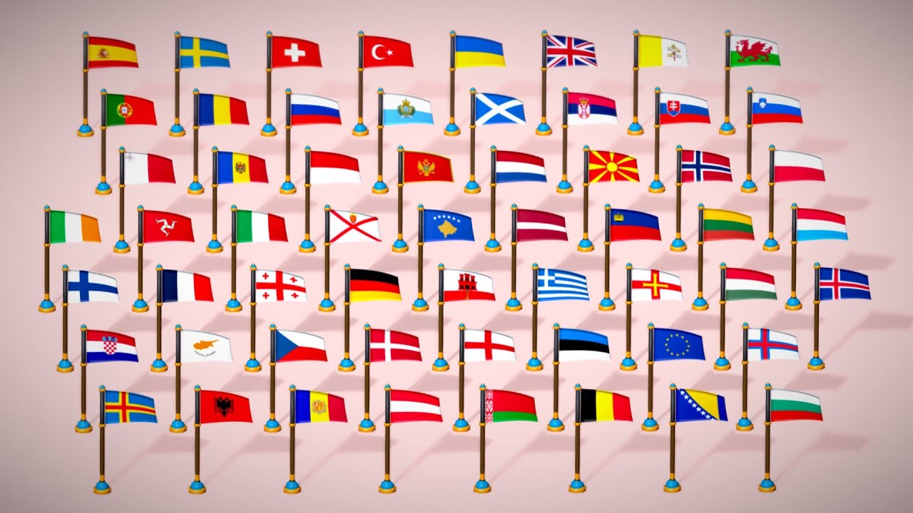 Pacchetto bandiere dei paesi europei stile Toon Low Poly Modello 3D