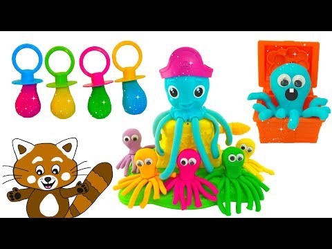 Pukkins gör roliga bläckfiskar i lera - Lek med leksaker och trolldeg för barn på vår barnkanal