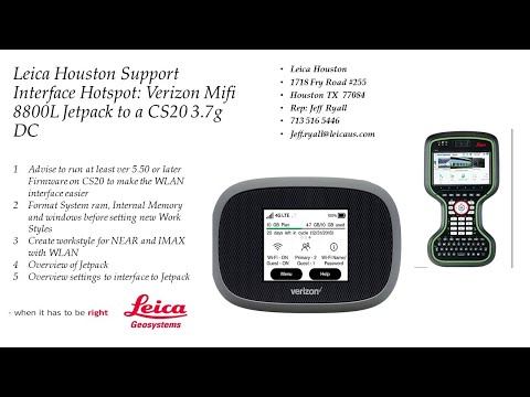 Interface Verizon 4g LTE Mi-Fi Jetpack 8800 to Leica CS20 3.7g Data collector (revised 1-2-22)