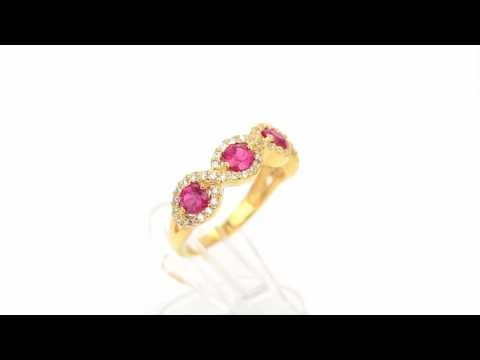 ~1ct Created Ruby 0.265ct CZiamond Yellow Gold 9K Ring รหัส 25343