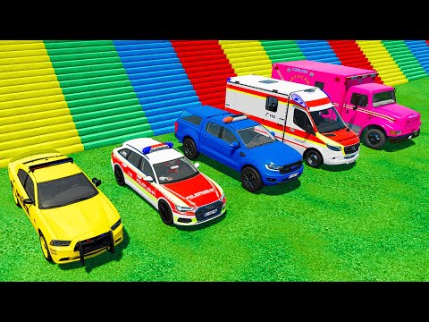 DODGE POLICE CAR and FORD RANGER, MERCEDES, FORD TRUCK AMBULANCE EMERGENCY TRANSPORT ! FS22