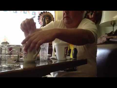 Crazy Guy eating breakfast at Pocahontas Pancake House