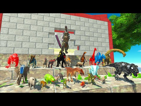 CLASH STAIR SPEED RACE DINOSAURS VS GODZILLA VS ANIMAL SUPERHEROS - Animal Revolt Battle Simulator
