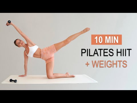 10 Min Full Body Pilates + Weights | Strength, Toning + Balance | No Repeat, No Jumping